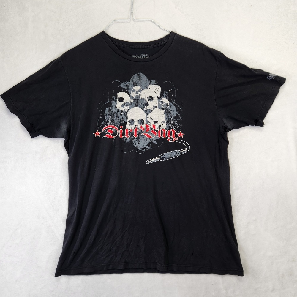 Dirtbag Clothing Mens XL Skulls Graphic T-Shirt Black Distressed Thrashed‎ USA